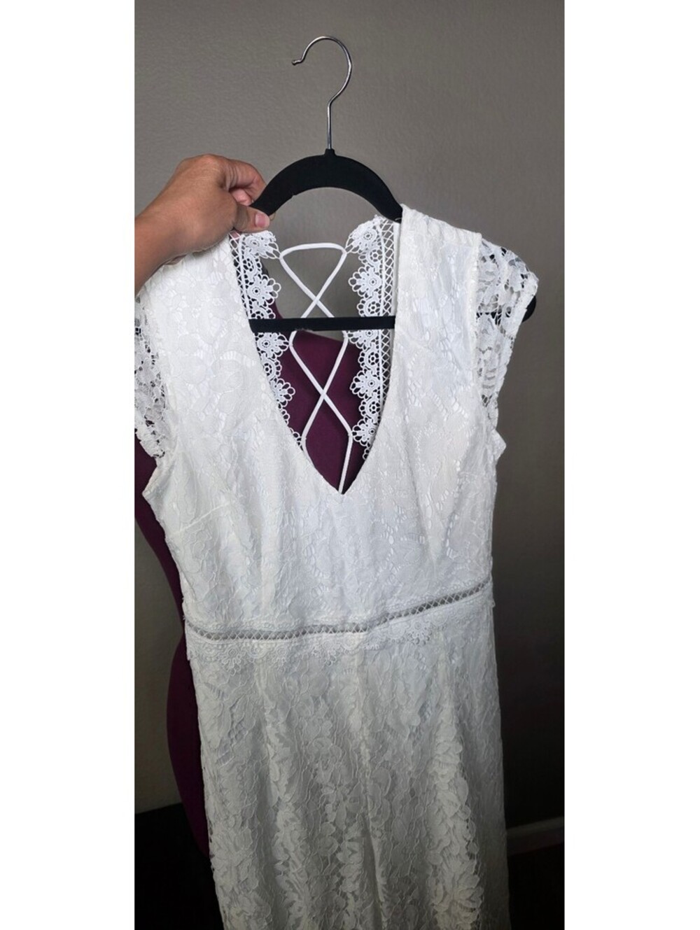 Lulus Bound for Beauty White Lace Wide-Leg Jumpsuit Size L